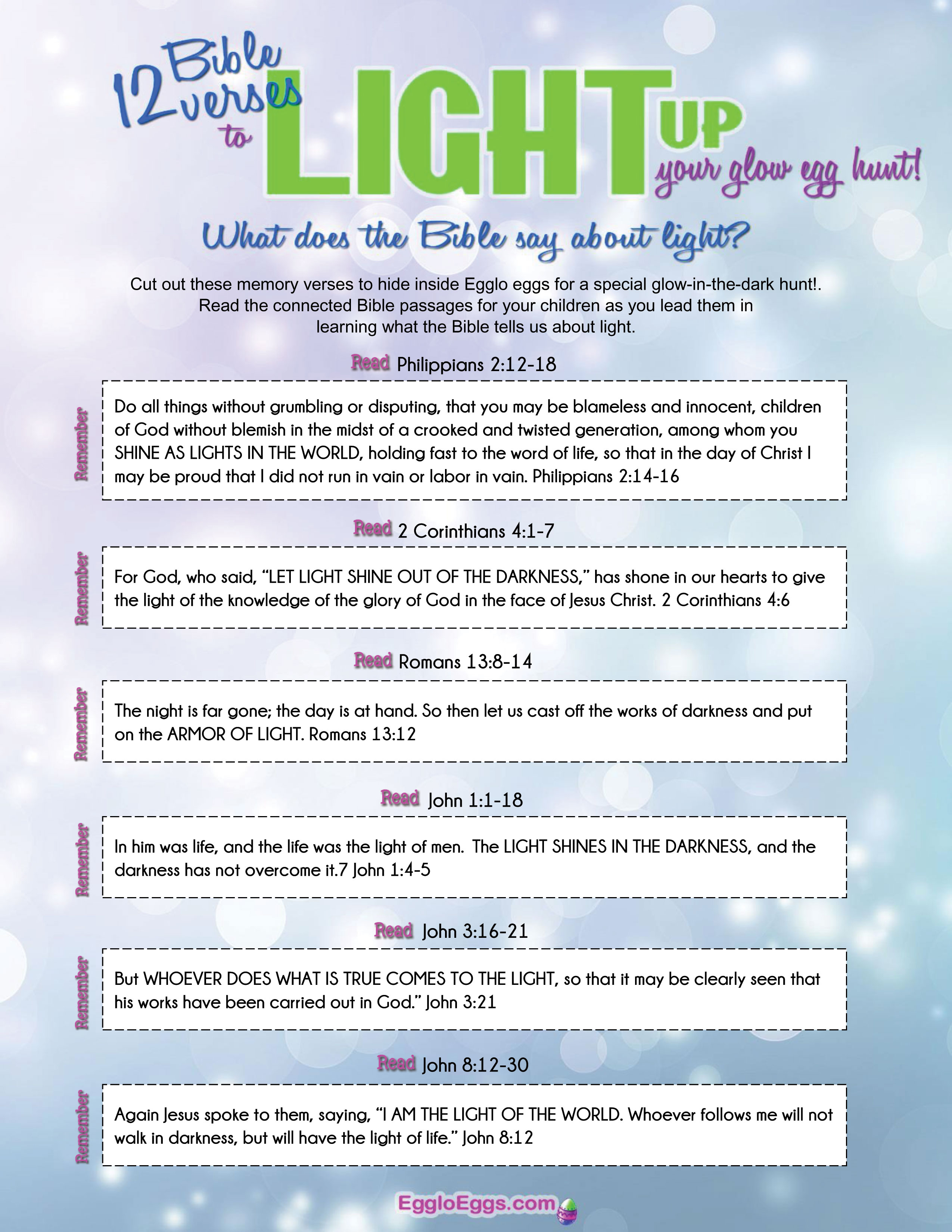 12 Bible Verses to Light Up your Glow Egg Hunt